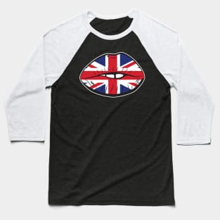 British Flag Fan Lips UK Fan Union Jack Lips Baseball T-Shirt